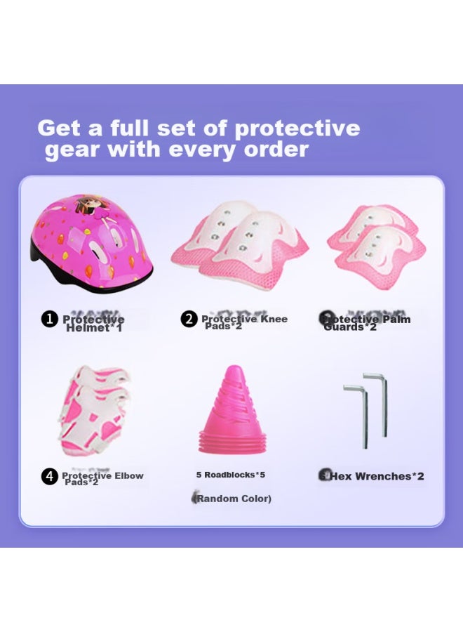 Evervon Roller Skates For Children, Inline Skates For Boys And Girls, Kj-337 Pink With Protective Gear And Helmet, Size M Fits 35-38 - Image 4