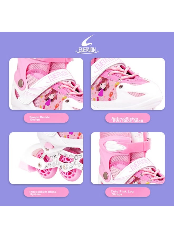 Evervon Roller Skates For Children, Inline Skates For Boys And Girls, Kj-337 Pink With Protective Gear And Helmet, Size M Fits 35-38 - Image 5