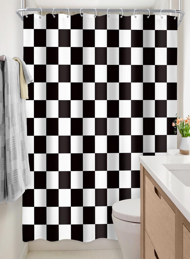 Newsely Checkered Shower Curtain 72Wx72L Inch Black White Shower Curtains for Bathroom Cute Retro Checkerboard Shower Curtain Vintage Aesthetic Bathroom Set Modern Waterproof Accessories Home Decor - Image 4
