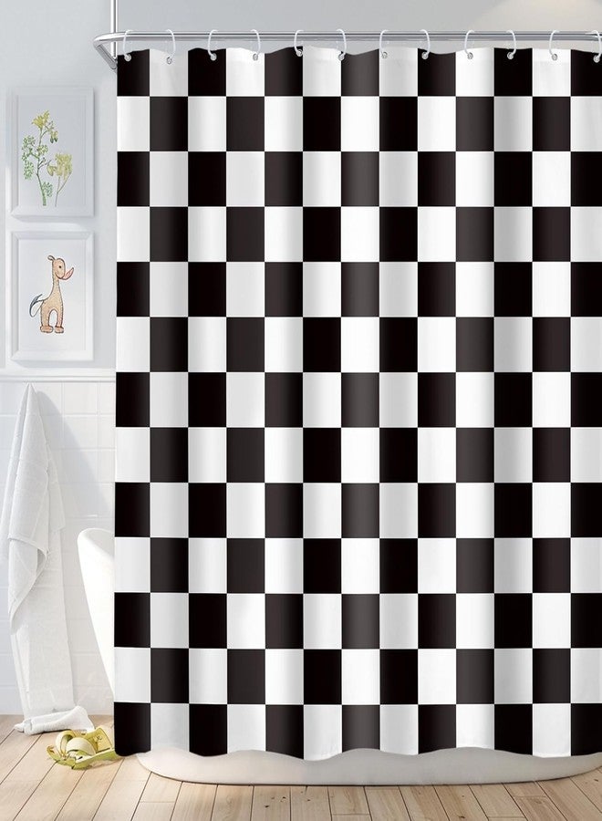 Newsely Checkered Shower Curtain 72Wx72L Inch Black White Shower Curtains for Bathroom Cute Retro Checkerboard Shower Curtain Vintage Aesthetic Bathroom Set Modern Waterproof Accessories Home Decor - Image 1