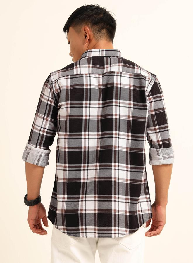 بوشيرت قميص بنقشة مربعات مت- عددة بياقة مفتوحة - Image 4