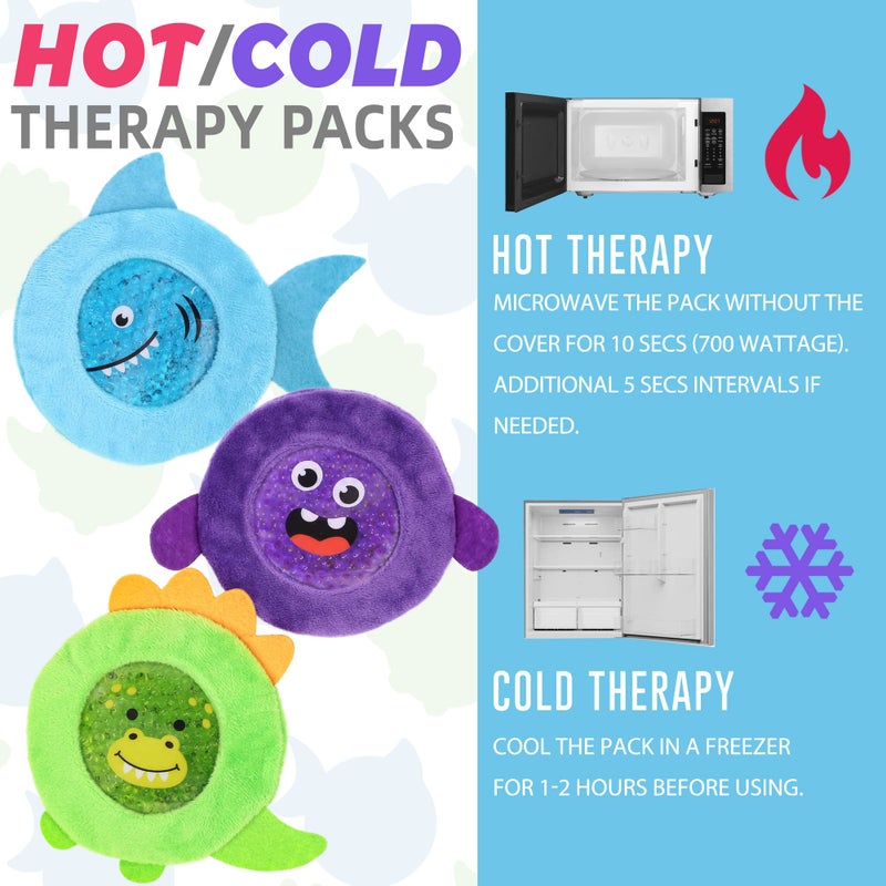 LotFancy Kids Ice Packs for Boo Boos, 3 Pack, Reusable Hot Cold Packs with Cute Plush Sleeves, Small Round Gel Beads Pads for Injuries, Headache, Fever, Wisdom Teeth, Pain Relief, 4.75â€ - Image 4