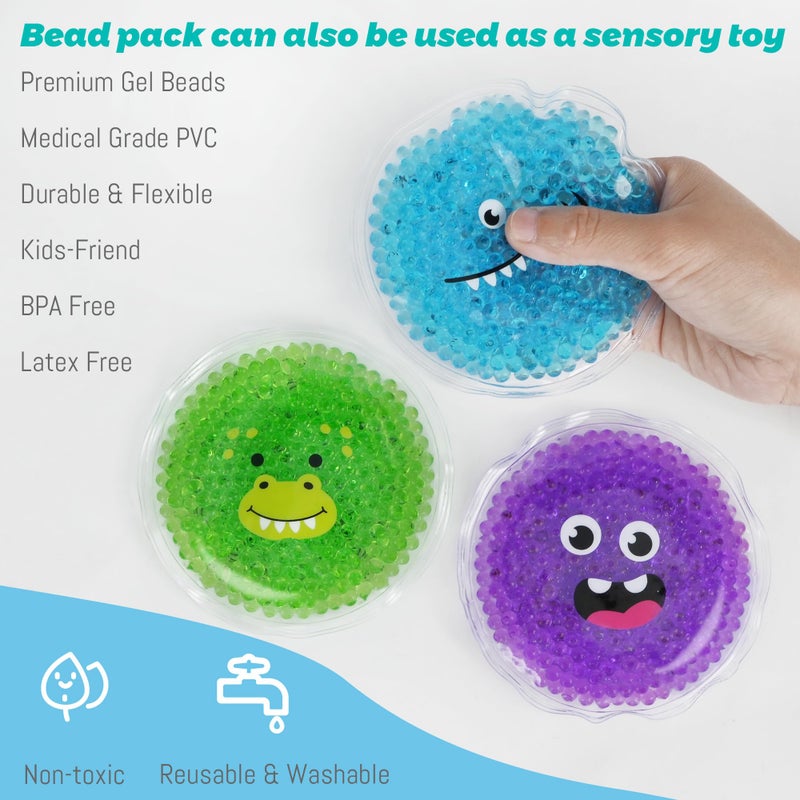 LotFancy Kids Ice Packs for Boo Boos, 3 Pack, Reusable Hot Cold Packs with Cute Plush Sleeves, Small Round Gel Beads Pads for Injuries, Headache, Fever, Wisdom Teeth, Pain Relief, 4.75â€ - Image 5