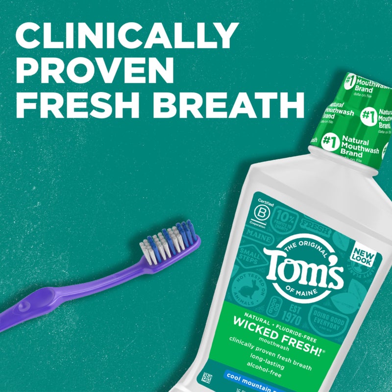 Tom's of Maine Natural Wicked Fresh Alcohol-Free Mouthwash, Cool Mountain Mint, 16 oz. 6-Pack (Packaging May Vary) - Image 2