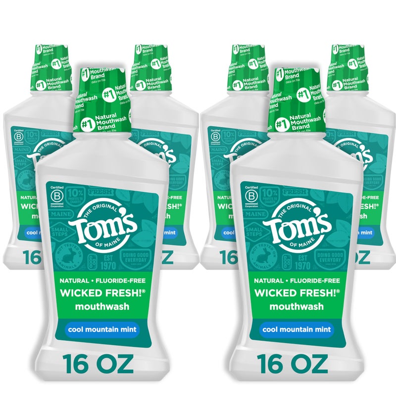Tom's of Maine Natural Wicked Fresh Alcohol-Free Mouthwash, Cool Mountain Mint, 16 oz. 6-Pack (Packaging May Vary) - Image 1