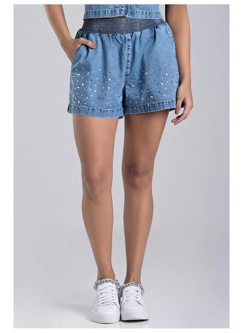 Short Boxer Jeans with Crystals