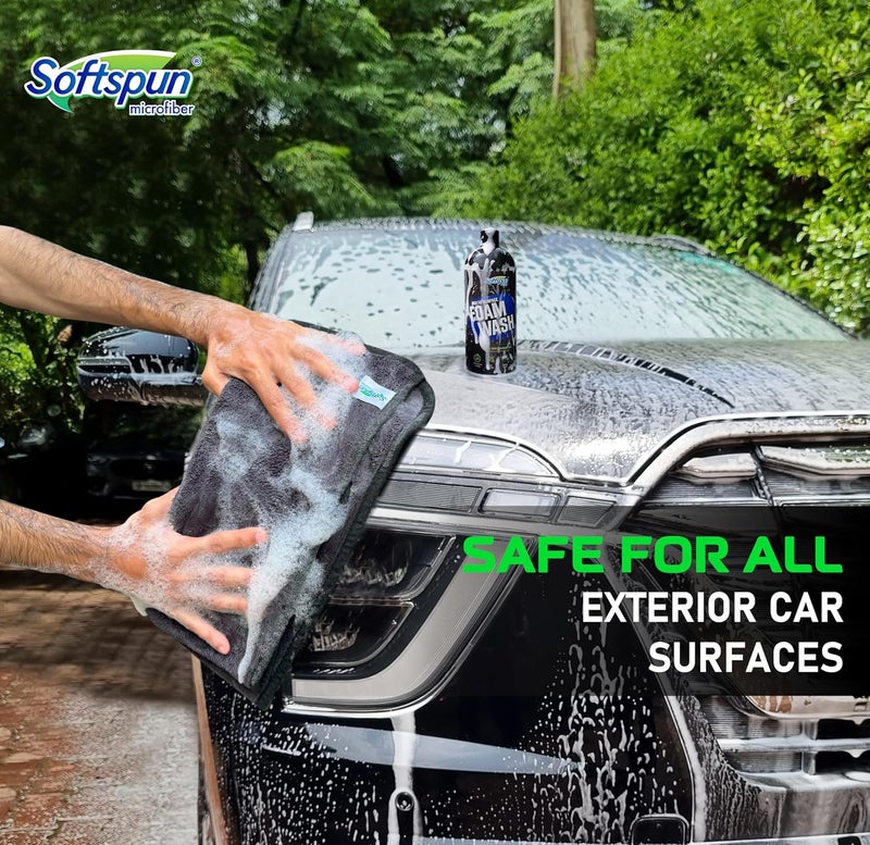 SOFTSPUN Microfiber & Car Shampoo Combo | 500 gsm 35x75cm 1 Pc Grey+500mL Car & Bike Premium Liquid Shampoo | Thick Foam, Removes Tough Dirt & Grime | pH Neutral | Works with Bucket & Foam Cannon. - Image 5