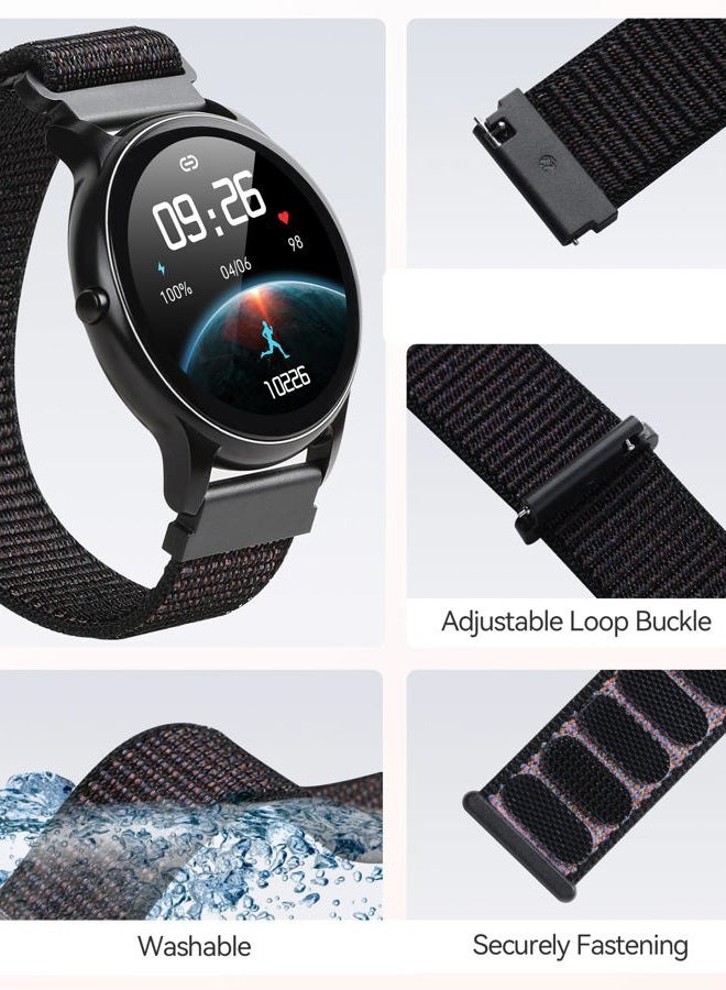 Parsonver Smart Watch Bands, Watch Bands for Men Women, 22mm watch Straps, Nylon Replacement watch Straps Compatible with Smart Watch fitness tracker Watch Sports Watch for Men Women, Black+Black Sand - Image 4
