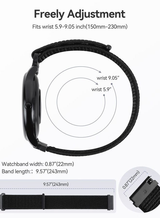 Parsonver Smart Watch Bands, Watch Bands for Men Women, 22mm watch Straps, Nylon Replacement watch Straps Compatible with Smart Watch fitness tracker Watch Sports Watch for Men Women, Black+Black Sand - Image 5