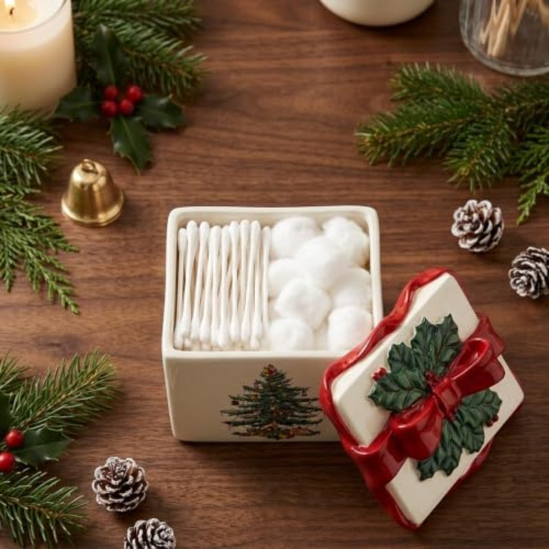 - Covered Jar, Guest Bathroom Essentials, Holiday Home Decor Christmas Tree Collection - Image 3