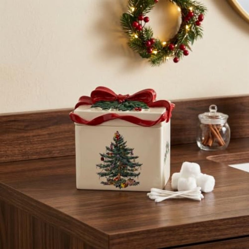 - Covered Jar, Guest Bathroom Essentials, Holiday Home Decor Christmas Tree Collection - Image 2