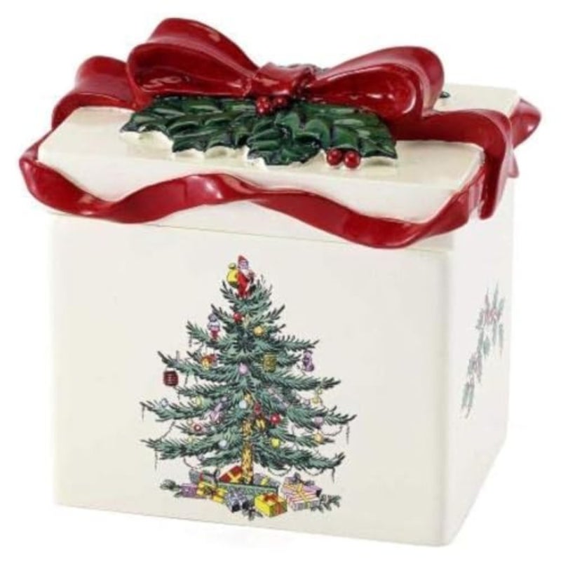 - Covered Jar, Guest Bathroom Essentials, Holiday Home Decor Christmas Tree Collection - Image 1
