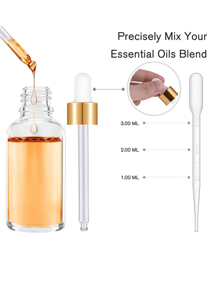 PrettyCare 24 Pack 2 Oz Glass Eye Dropper Bottles Clear, 60 ml Empty Tincture Dropper Bottle with droppers, 1 Extra Cap, 2 Plastic Funnels, 2 Pipettes & 48 stickers for DIY Essential Oils, Body Oil, Beauty Oil  - Image 2
