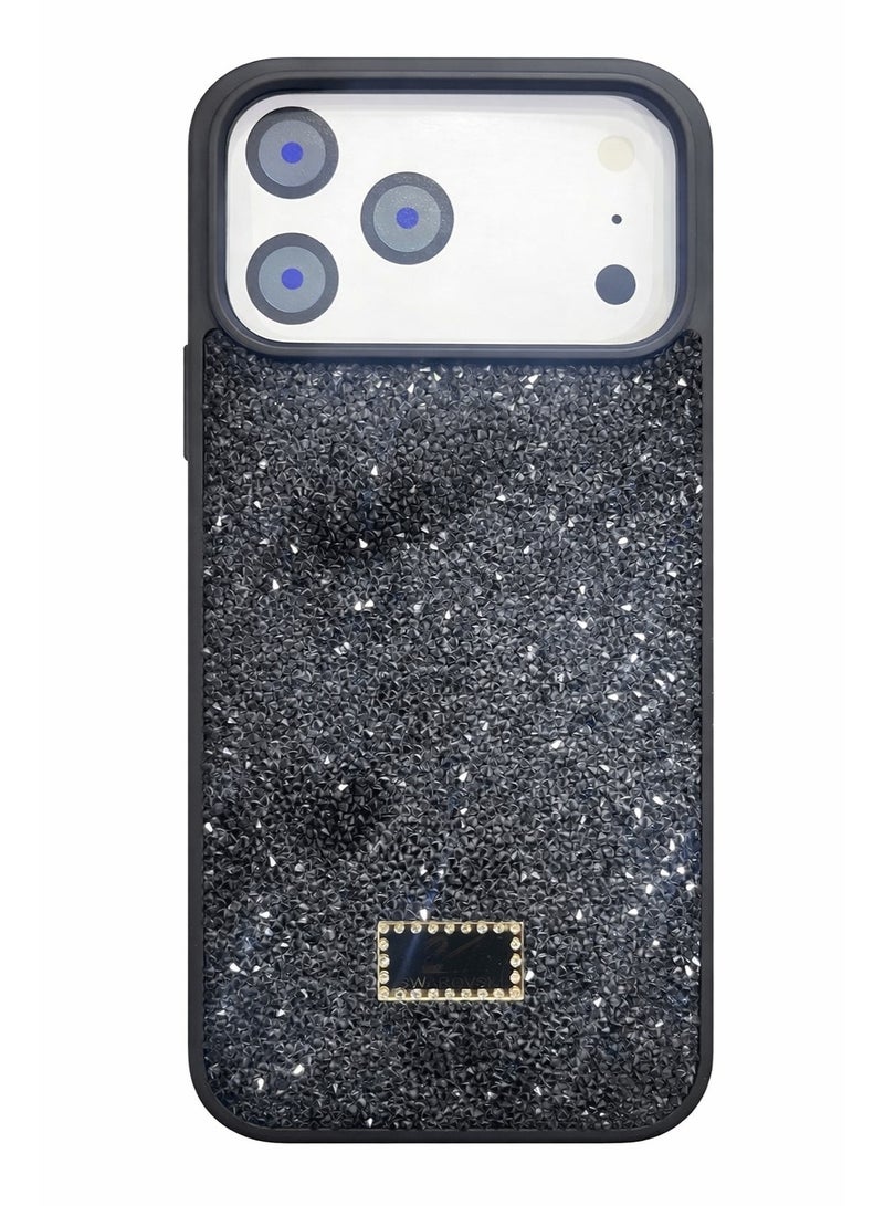 في آر كرييتيف غطاء هاتف فاخر لامع مرصع بالألماس لهاتف Apple iPhone 17 Pro Max مع أحجار الراين المتلألئة للحماية - أسود - Image 1
