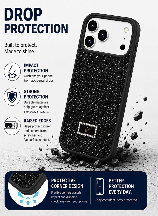 VR CREATIVE Luxury Sparkling Crystal Rhinestone Protective Phone Case Cover for Apple iPhone 17 Pro Max – Black - Image 4