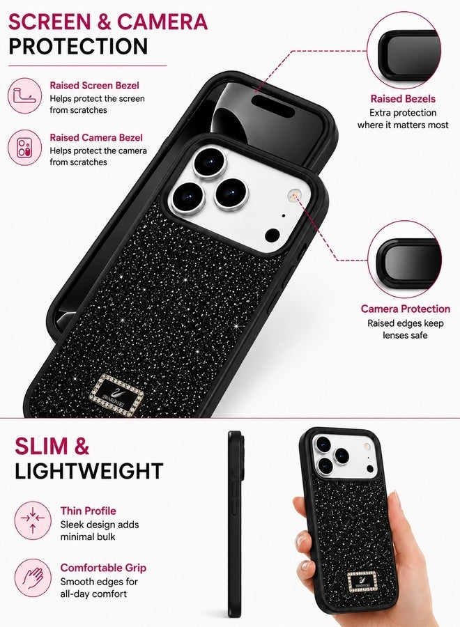 VR CREATIVE Luxury Sparkling Crystal Rhinestone Protective Phone Case Cover for Apple iPhone 17 Pro Max – Black - Image 5