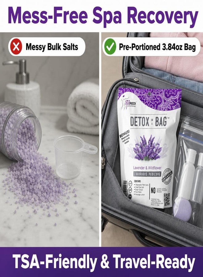 SPA REDI Detox Pedicure Foot Soak - Lavender Foot Soak for Callus Softening & Foot Fatigue Relief | Pre-Portioned TSA-Friendly Pack | DIY Pedicure Prep | Made in USA | 3.84 oz - Image 2