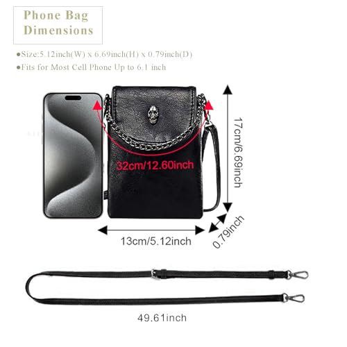 WITERY Small Crossbody Cell Phone Purse Gothic Leather Bag Shoulder Travel Purse - Image 3