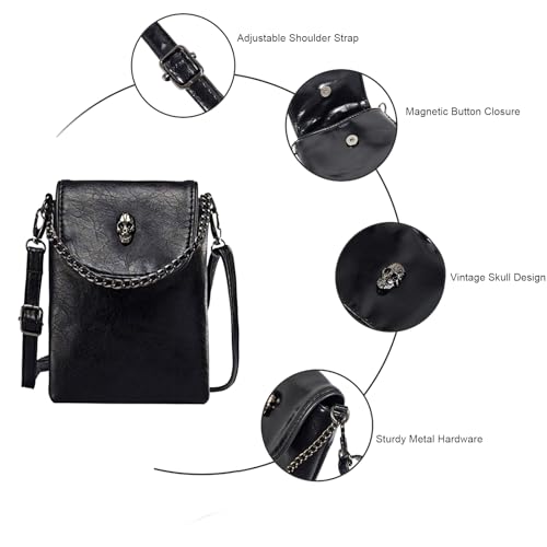 WITERY Small Crossbody Cell Phone Purse Gothic Leather Bag Shoulder Travel Purse - Image 5