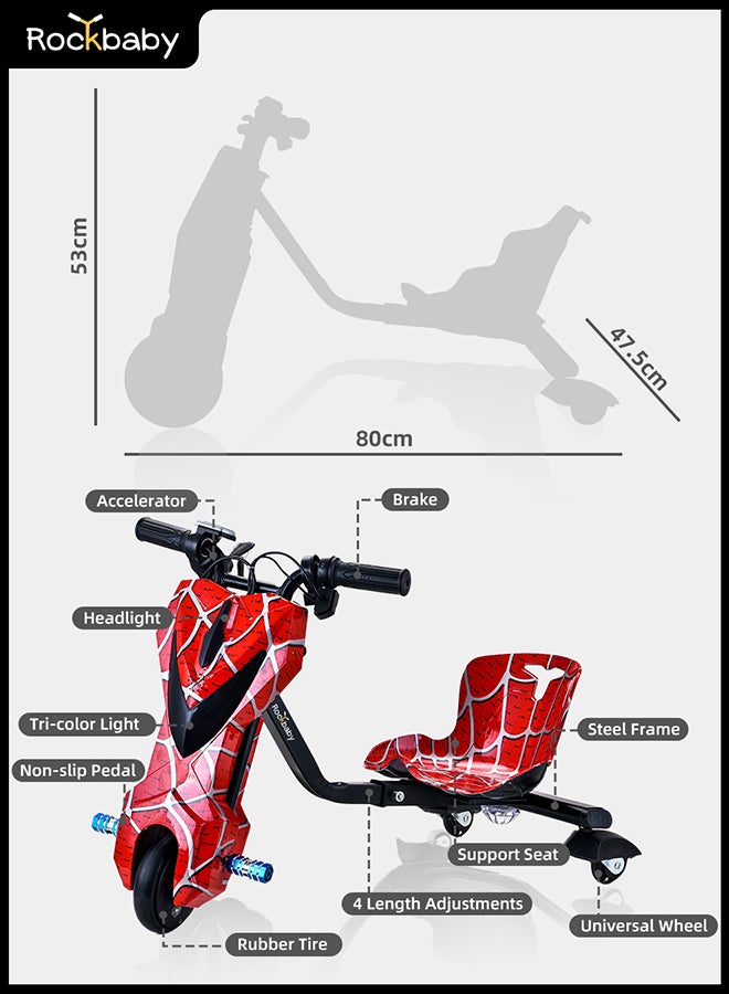Rockbaby Mini 36V High-Power 360°Children/Adult Electric Drifting Scooter-Adjustable With Bluetooth And Protective Gear 57x44x21cm Red - Image 5