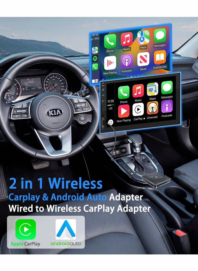OULIYO - 2 in 1 Wireless CarPlay Adapter & Android Auto Adapter, Wireless CarPlay Dongle for OEM Factory Wired Android Auto Cars & CarPlay Cars, USB A&USB C Supports, Auto Connection, Plug & Play, No Lag - Image 1