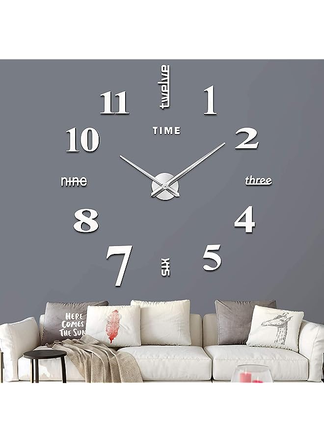 Raxoom clock large 3d diy wall clocks mirror surface decor sticker diy clock for living room bedroom office wall decoration(120x120cm sliver) - Image 1