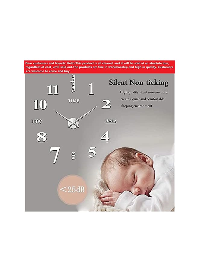 Raxoom clock large 3d diy wall clocks mirror surface decor sticker diy clock for living room bedroom office wall decoration(120x120cm sliver) - Image 2