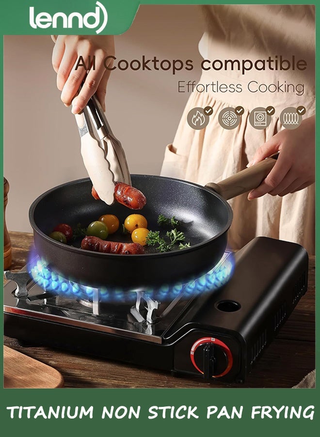 لينند مقلاة بغطاء 28 سم، مقلاة ووك بان هايبرد تيك غير لاصقة، مقلاة عميقة من التيتانيوم، مقبض يبقى باردًا، متوافقة مع جميع المواقد، أسود - Image 2
