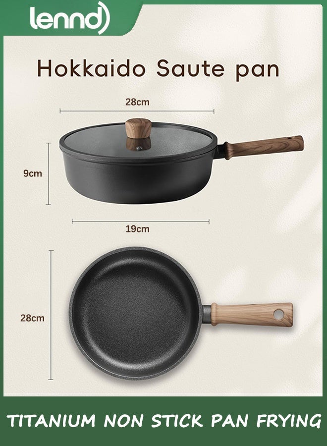 لينند مقلاة بغطاء 28 سم، مقلاة ووك بان هايبرد تيك غير لاصقة، مقلاة عميقة من التيتانيوم، مقبض يبقى باردًا، متوافقة مع جميع المواقد، أسود - Image 3