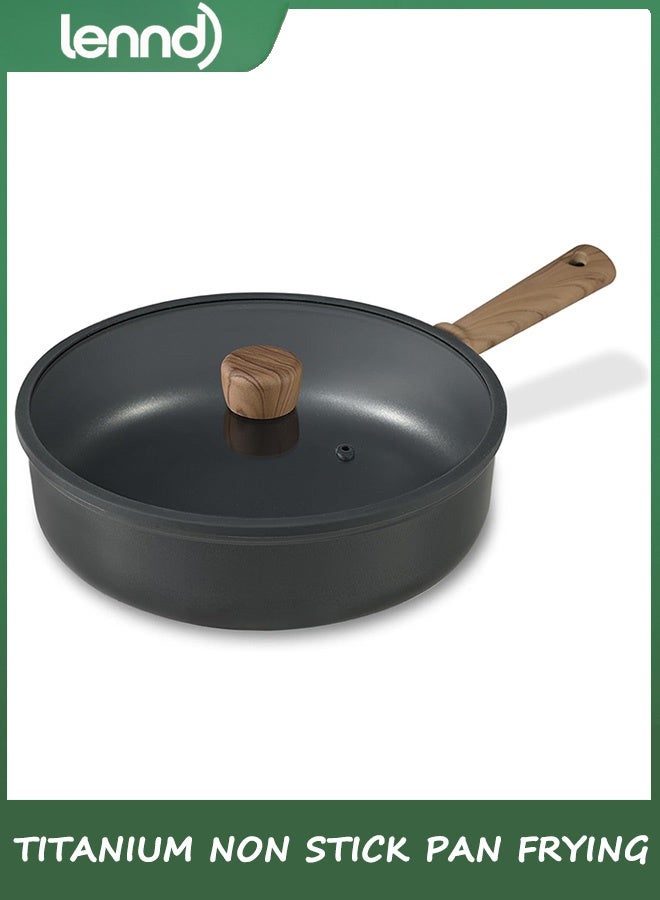 لينند مقلاة بغطاء 28 سم، مقلاة ووك بان هايبرد تيك غير لاصقة، مقلاة عميقة من التيتانيوم، مقبض يبقى باردًا، متوافقة مع جميع المواقد، أسود - Image 1