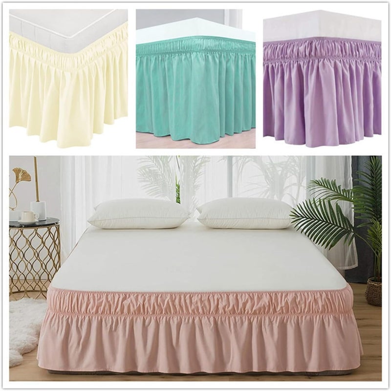 Bed Skirt Elastic Bed Ruffles Bed Skirt Soft Comfortable Wrap Around Fade Resistant Solid Color Bed Skirts Twin Full Queen King Size Fitted Bed Skirt(Blue,W180XL200CM) - Image 2