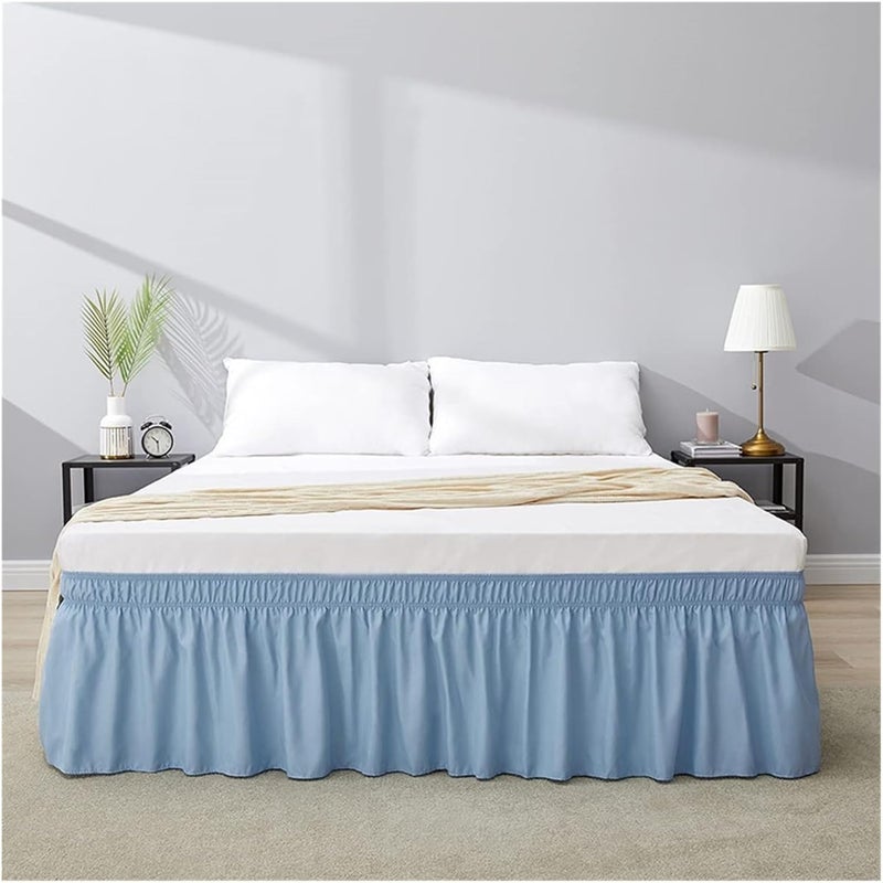 Bed Skirt Elastic Bed Ruffles Bed Skirt Soft Comfortable Wrap Around Fade Resistant Solid Color Bed Skirts Twin Full Queen King Size Fitted Bed Skirt(Blue,W180XL200CM) - Image 1