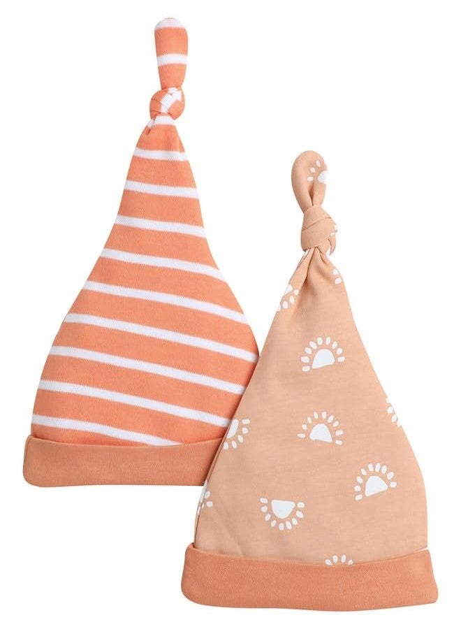 BUMZEE Orange Baby Girls Knotted Cap Pack of 2 Age - 3-6 Months (Peb8611C-org) - Image 1