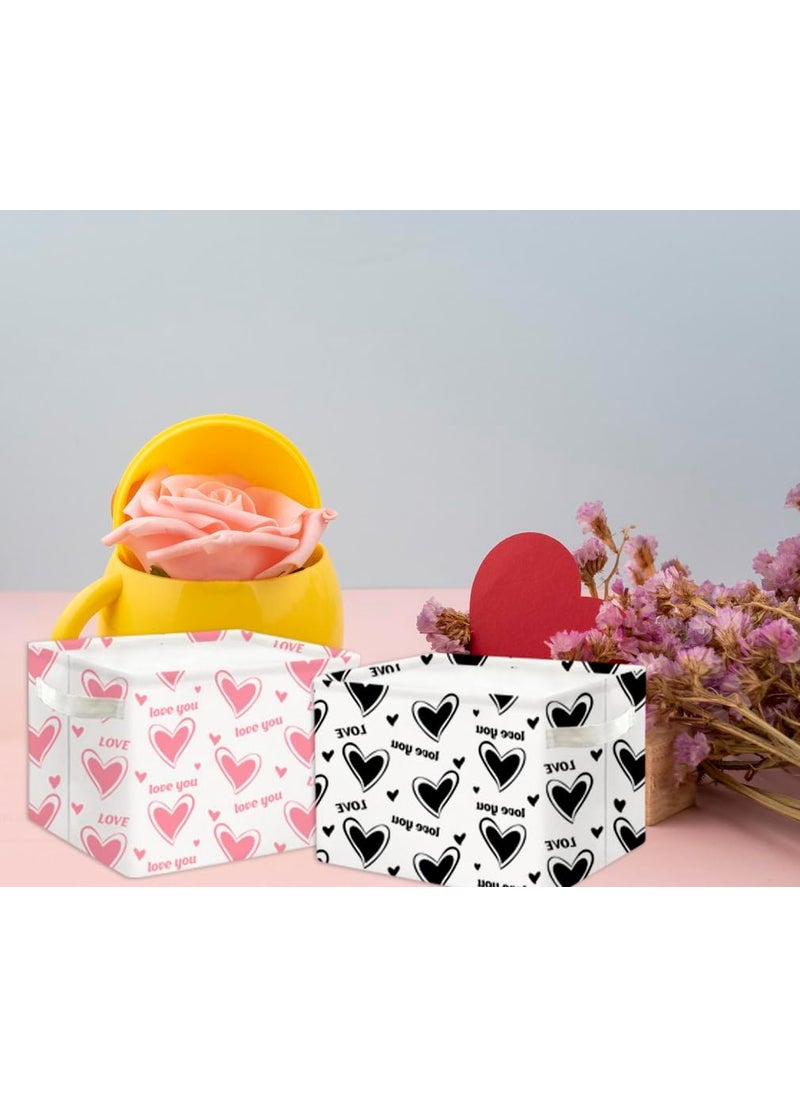 TIBAOLOVER Mini Storage BasketPack of 2 Small Storage Bins for Makeup Book Baby ToyOffice Home Decor Canvas Desktop Organizers BagValentines Basket  - Image 2