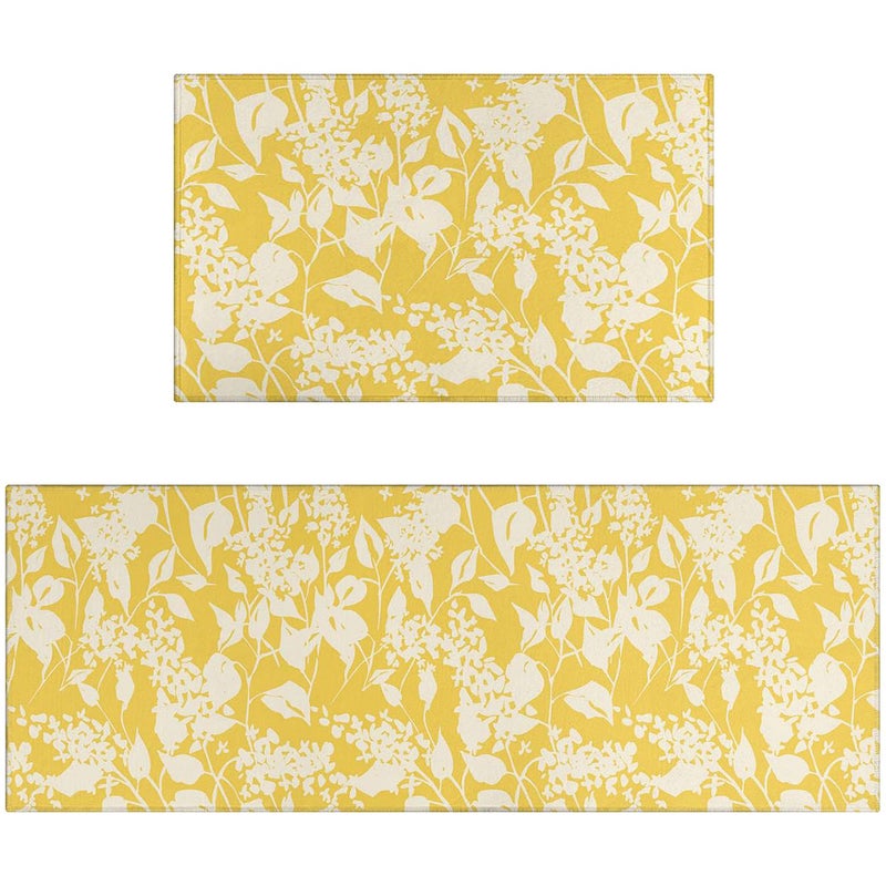 Ideasonna Yellow Floral Kitchen Rug Mat Spring Country Kitchen Rugs Sets of 2 Washable Kitchen Floor Mats Non-Slip Yellow Kitchen Decor - Image 1