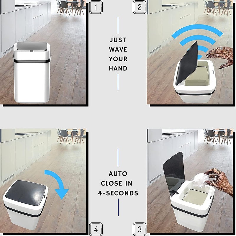 ENNCOZY Smart TouchFree Trash Bin Automatic Garbage Can with Infrared Motion Sensor and Lid for Kitchen Bathroom Office Bedroom HandsFree Hygienic Convenient Disposal - Image 4