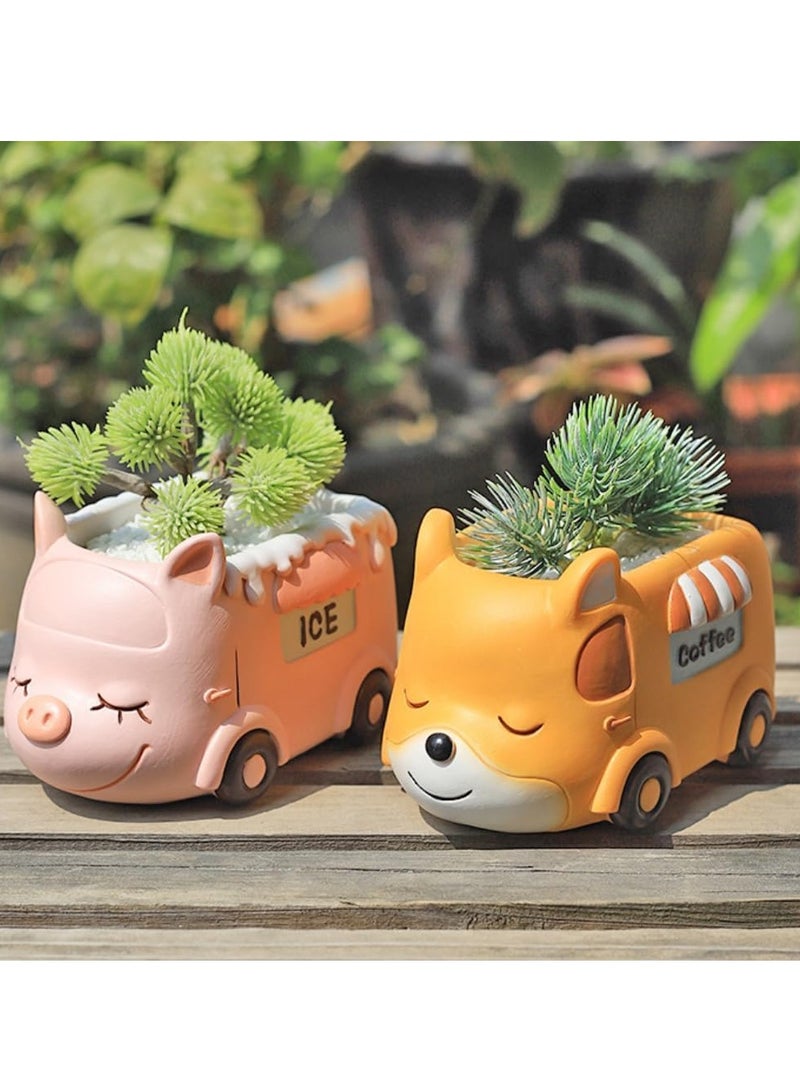 Generic Resin Succulent Plant Pot, Camper Car Succulent Plant Pot/Plant Pot/Flower Pot/Bonsai Pot for Herbs, Succulents, Cactus Pen Holder, Suitable for Micro Landscape Home Decoration (Bar Car)  - Image 4