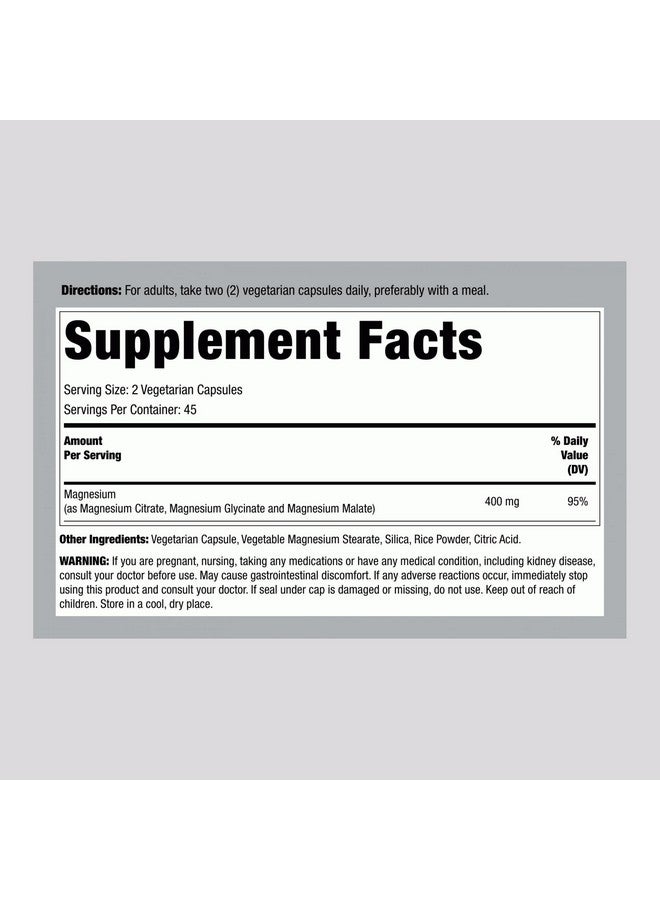 Lindberg Triple Magnesium Complex | 400 mg | 90 Capsules | Tri-Mag Supplement for Women and Men | as Oxide, Citrate, Aspartate | Non-GMO, Gluten Free - Image 2