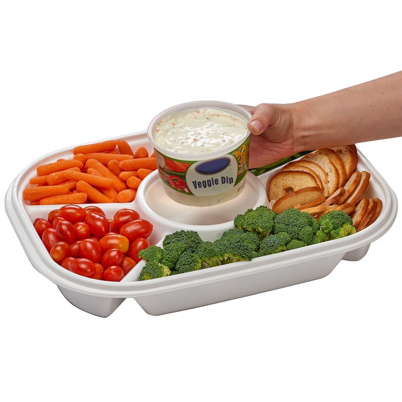 Buddeez Jumbo Divided Serving Tray with Lid  Includes 6 Bins for Party Platter Snackle Box Container Fruit and Veggie Tray Chip