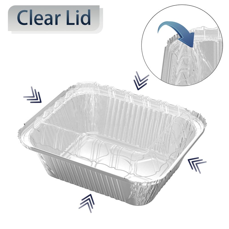 iHomeSet 25 Pack 1 lb Rectangular Disposable Aluminum Foil Pan 16 oz Take Out Food Containers with Clear Plastic Dome Lids, for Catering, Baking, Roasting Food - Image 3