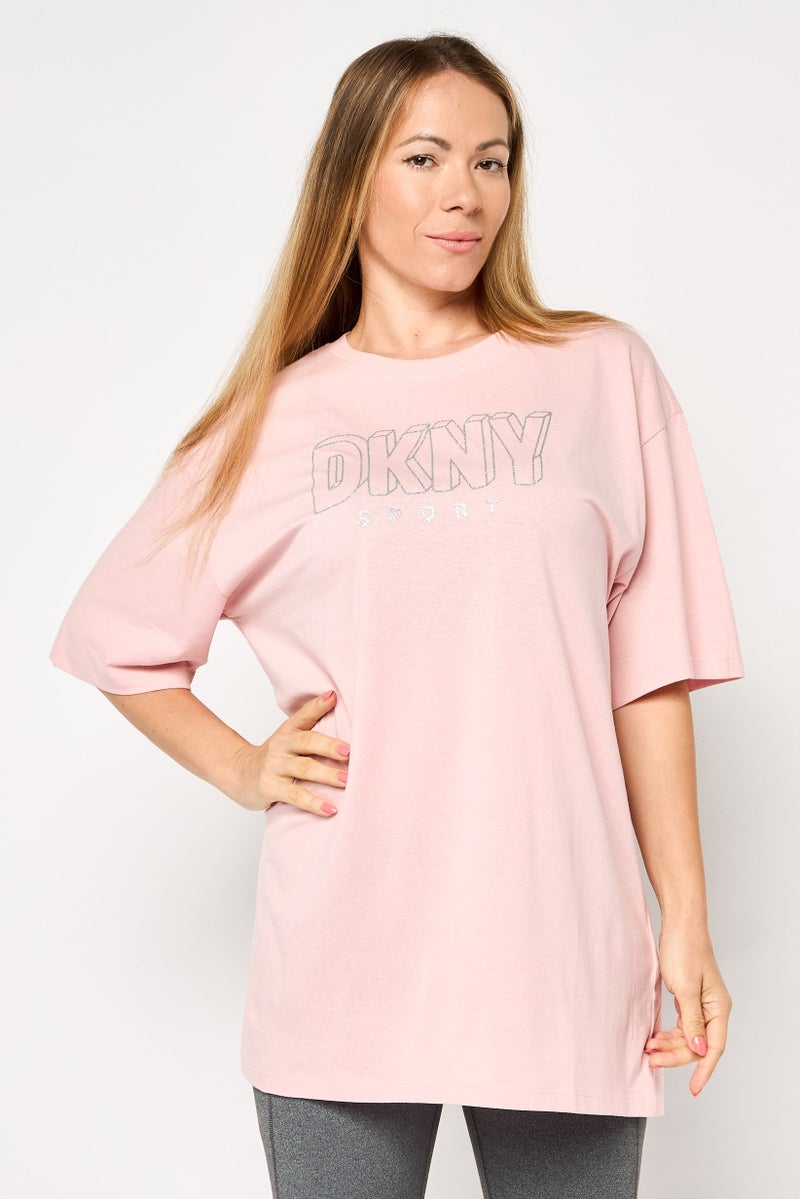 DKNY Women Sportswear Fit Short Sleeve Outdoor T-Shirt, Light Pink - Image 1