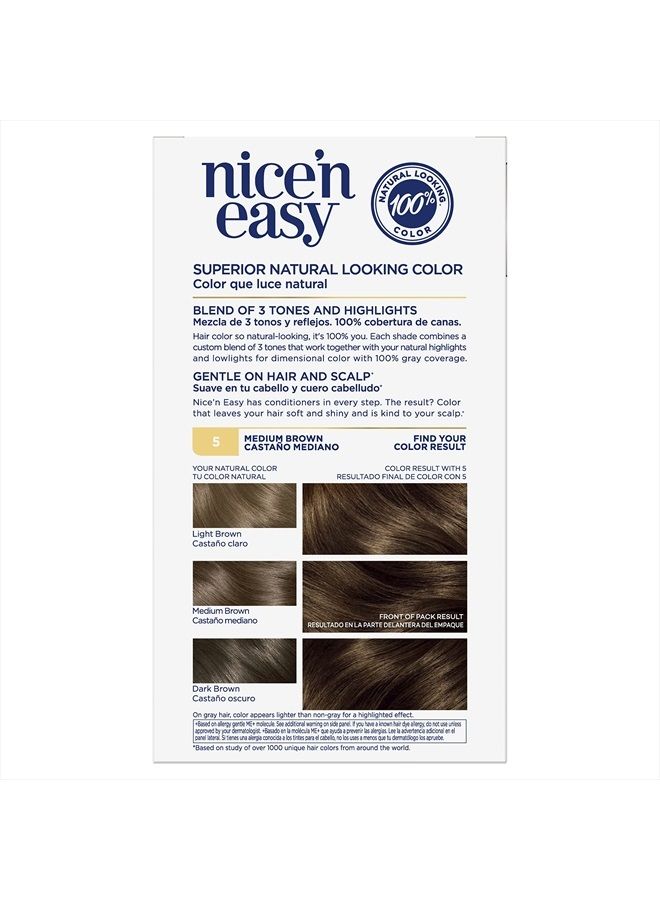 CLAIROL صبغة شعر دائمة من Nice'n Easy، 5 ألوان شعر بني متوسط، عبوة من قطعة واحدة - Image 2