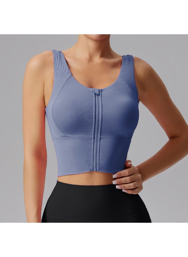 Sports Bra For Women, Summer Shockproof Running Front Zipper Bra With Cups, Outer Wear Yoga Vest With Chest Pads