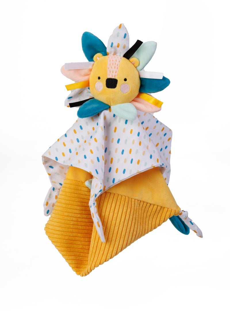 EUREKA KIDS Eurekakids Cucu Doudou Baby Comforter Cuddle Cloth | Baby's Security Blanket | Sensory Develompent, Touch Development and Visual Stimulation | With Pacifier Clip | Lion | For 0M - Image 1
