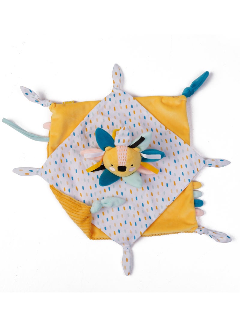 EUREKA KIDS Eurekakids Cucu Doudou Baby Comforter Cuddle Cloth | Baby's Security Blanket | Sensory Develompent, Touch Development and Visual Stimulation | With Pacifier Clip | Lion | For 0M - Image 2