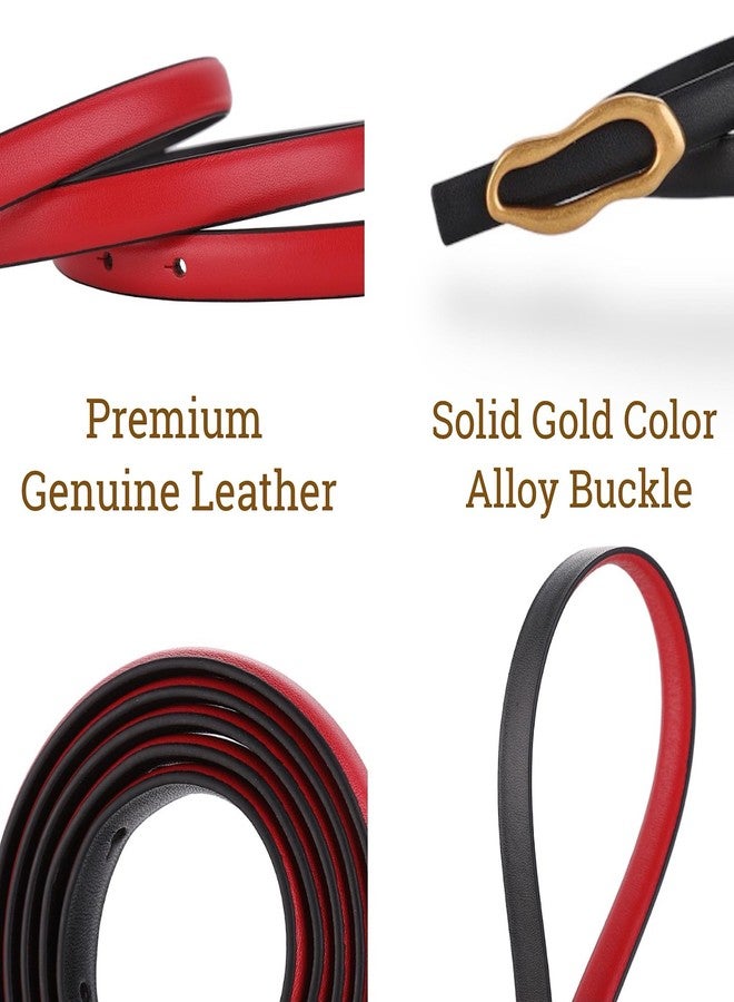CaserBay Women's Belt Slim Skinny Genuine Leather Belt For Dress Pants, Gold Bronze Oval Organic Shape Buckle Soft Waistband, Black, For Waist 28"- 34", Women Size S-M, 4-6 - Image 5
