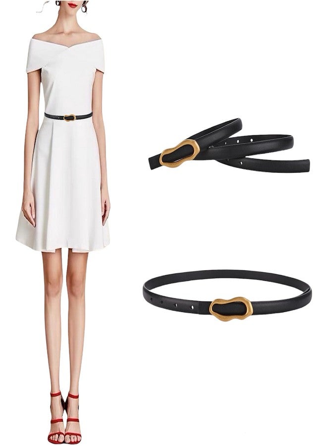 CaserBay Women's Belt Slim Skinny Genuine Leather Belt For Dress Pants, Gold Bronze Oval Organic Shape Buckle Soft Waistband, Black, For Waist 28"- 34", Women Size S-M, 4-6 - Image 1
