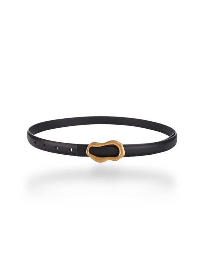 CaserBay Women's Belt Slim Skinny Genuine Leather Belt For Dress Pants, Gold Bronze Oval Organic Shape Buckle Soft Waistband, Black, For Waist 28"- 34", Women Size S-M, 4-6 - Image 2