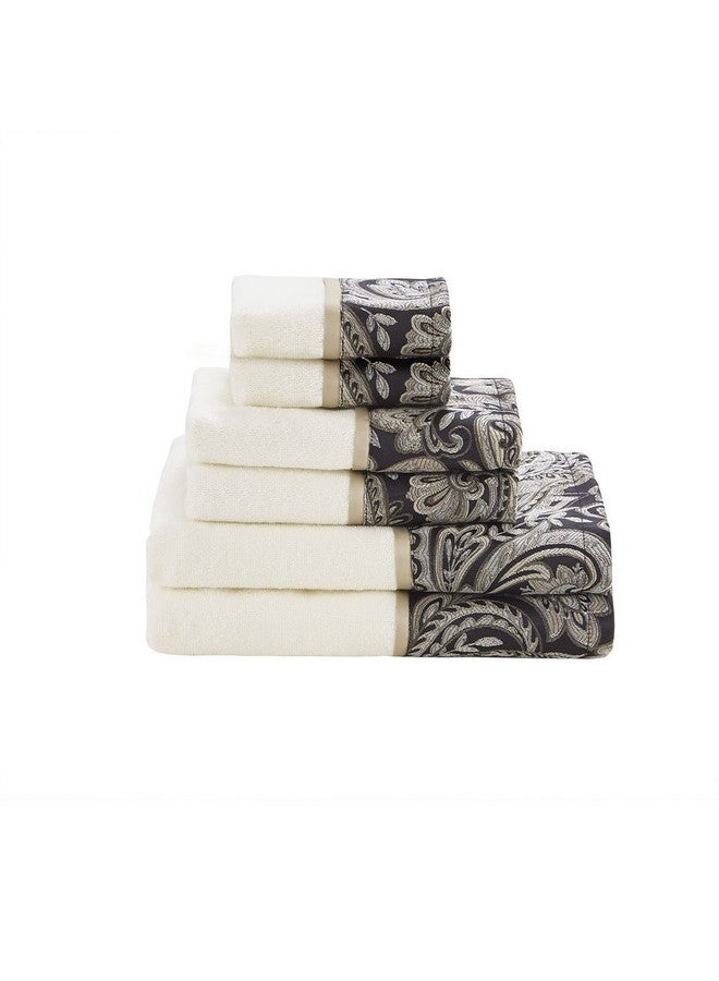 madison park Madison Park Aubrey 100% Cotton Luxurious Bath Towel Set Highly Absorbent, Quick Dry, Jacquard Paisley Design, Hotel & Spa Quality for Bathroom Decor, Multi-Sizes, Black 6 Piece  - Image 1