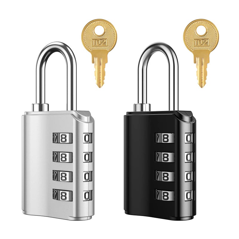 LOFICOPER Combination Padlock Gym Locker Lock 4 Digit Combination Gate Lock with 2 Keys Weatherproof Design for Outdoor Indoor Use 2 Pack Black and Silver